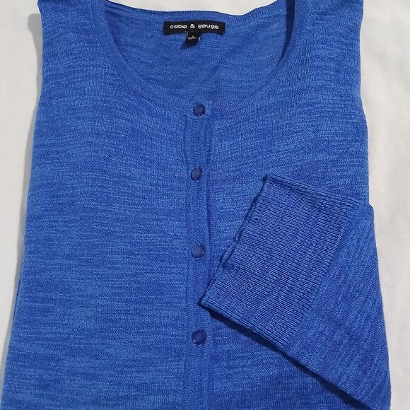 Cable & Gauge Large Royal Blue Cotton Blend Cardigan Sweater Lightweight - Picture 6 of 12